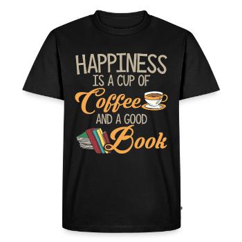 Cool Books Coffee Shirt - Happiness - Men's Premium Organic T-Shirt - black - Front - Nico (187cm)