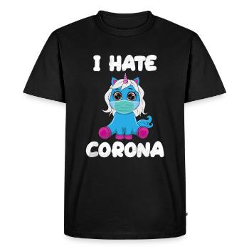 Licorne avec masque facial - Je déteste Corona - T-shirt Premium bio Homme - noir - Devant - Nico (187cm)