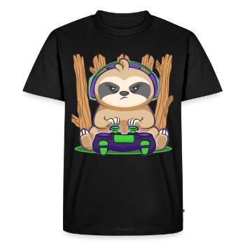 Gamer Sloth Zocker Gaming Video Game Computer - Men's Premium Organic T-Shirt - black - Front - Nico (187cm)