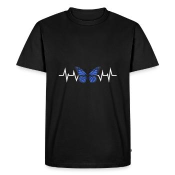 Blue Butterfly Heartbeat - Men's Premium Organic T-Shirt - black - Front - Nico (187cm)