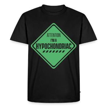 Attention Je suis une phobie hypocondriaque - T-shirt Premium bio Homme - noir - Devant - Nico (187cm)