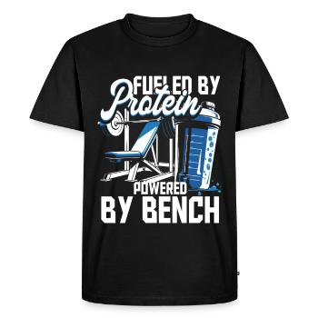 Bodybuilder Fueld By Protein Powered By Bench - Men's Premium Organic T-Shirt - black - Front - Nico (187cm)
