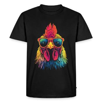 Cool rooster in rainbow color with sunglasses - Men's Premium Organic T-Shirt - black - Front - Nico (187cm)