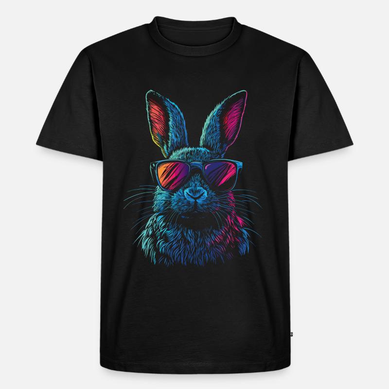 Regenbogen Hase mit Sonnenbrille - Männer Premium Bio T-Shirt - Schwarz