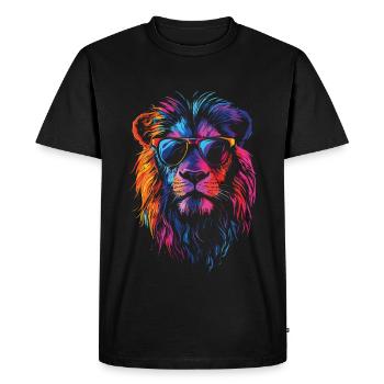 Lion avec des lunettes de soleil de couleur arc-en-ciel - T-shirt Premium bio Homme - noir - Devant - Nico (187cm)
