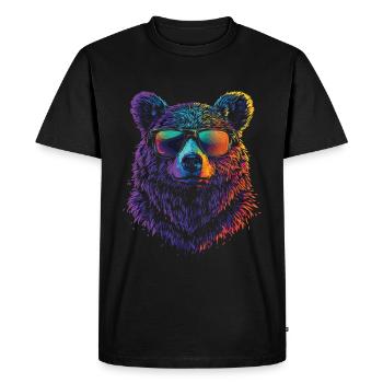 Ours cool avec des lunettes de soleil aux couleurs de l’arc-en-ciel - T-shirt Premium bio Homme - noir - Devant - Nico (187cm)
