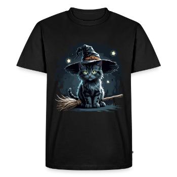 Witch Cat Halloween Tee – Hiss‑terious Meow! - Men's Premium Organic T-Shirt - black - Front - Nico (187cm)