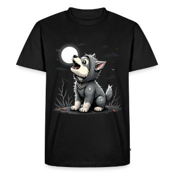Howling Werewolf Puppy Halloween Awoo ooooo! - Men's Premium Organic T-Shirt - black - Front - Nico (187cm)