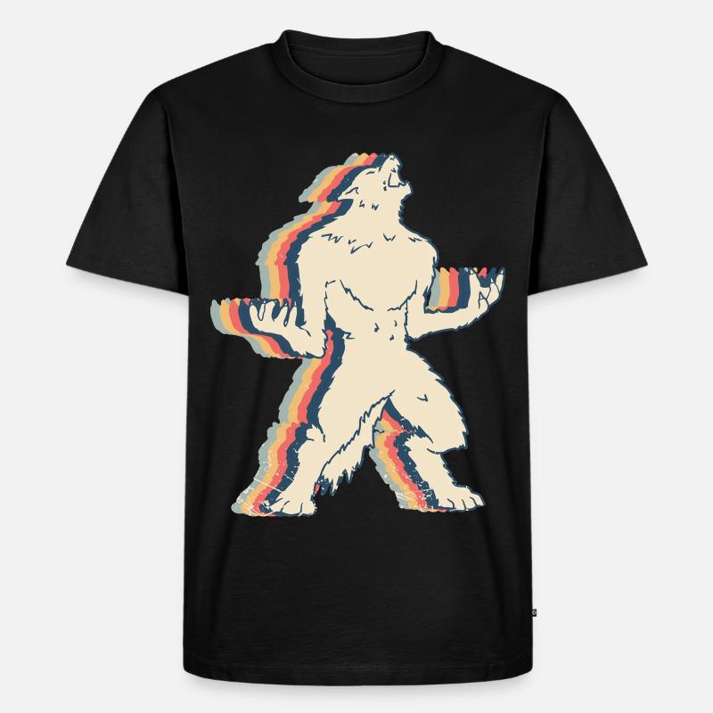 Werwolf Wolf Retro Line Art - Männer Premium Bio T-Shirt - Schwarz