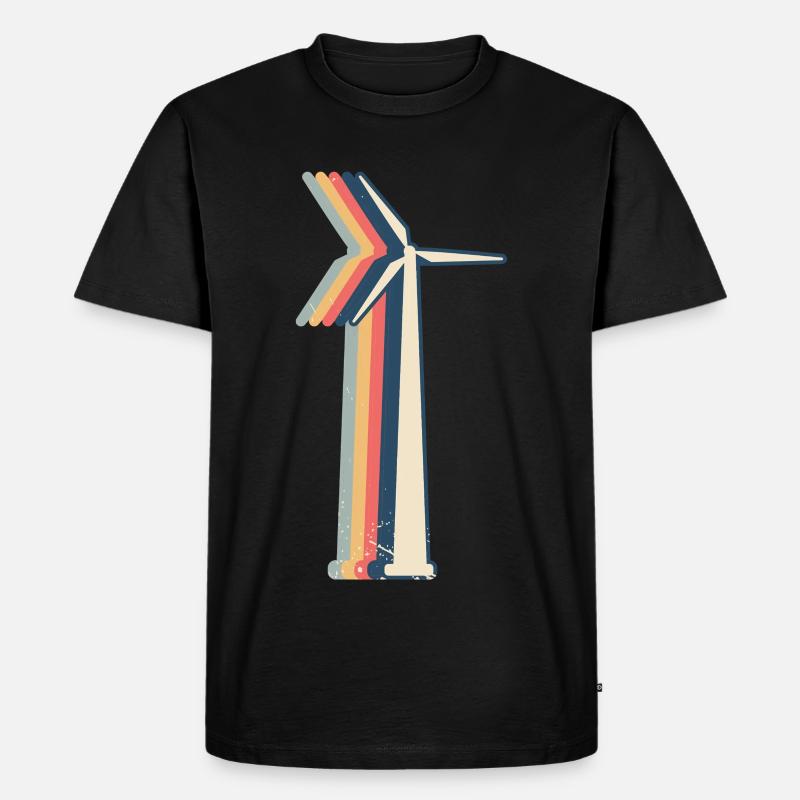 Windturbine Techniker Retro Line Art - Männer Premium Bio T-Shirt - Schwarz