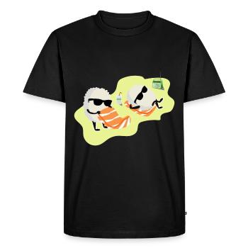 Sushi salmon rice sunbathing gift idea - Men's Premium Organic T-Shirt - black - Front - Nico (187cm)