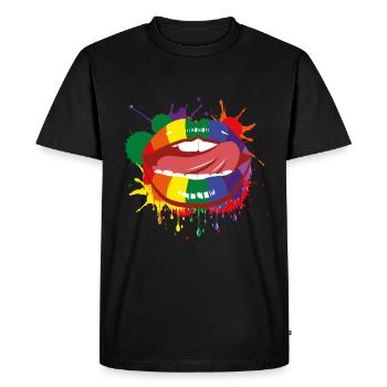 Bouche arc-en-ciel coloré Homo LGBTQ langue cadeau - T-shirt Premium bio Homme - noir - Devant - Nico (187cm)