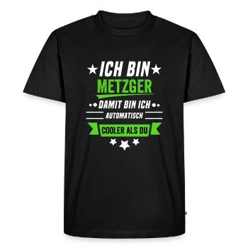 Cooler als du - ich bin Metzger - Männer Premium Bio T-Shirt - Schwarz - Vorne - Nico (187cm)