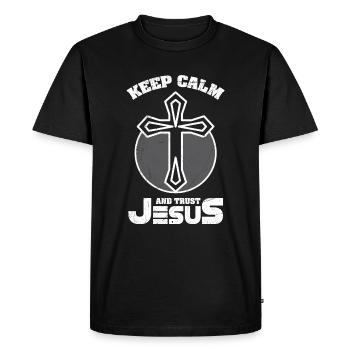 Trendy stay calm and trust Jesus T-Shirt - Men's Premium Organic T-Shirt - black - Front - Nico (187cm)