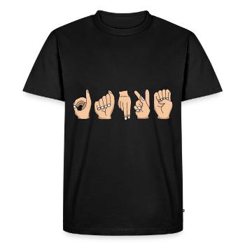 Merci en chemise en langue des signes - T-shirt Premium bio Homme - noir - Devant - Nico (187cm)