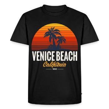 Venice Beach Été Californie Île aux palmiers Sunset - T-shirt Premium bio Homme - noir - Devant - Nico (187cm)