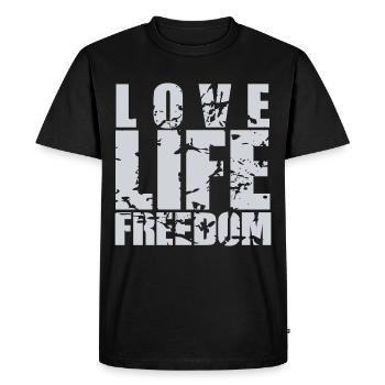 Love Life Freedom - Men's Premium Organic T-Shirt - black - Front - Nico (187cm)