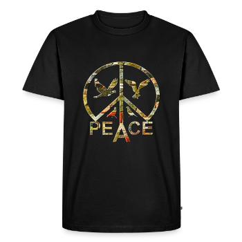 Signe de paix et colombes de paix - T-shirt Premium bio Homme - noir - Devant - Nico (187cm)