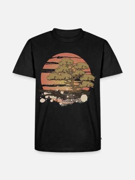 Asian Bonsai Sunset - Männer Premium Bio T-Shirt - Schwarz