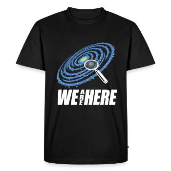 We Are Here | Astronomy telescope gift - Men's Premium Organic T-Shirt - black - Front - Nico (187cm)