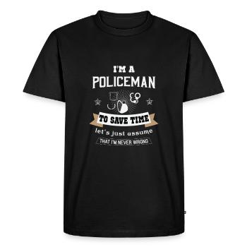 Officier de police clignotant cadeau de lumière bleue - T-shirt Premium bio Homme - noir - Devant - Nico (187cm)