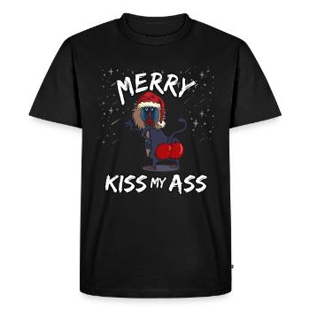 Pull de Noël laid Baboon Popo embrasse mon cul - T-shirt Premium bio Homme - noir - Devant - Nico (187cm)