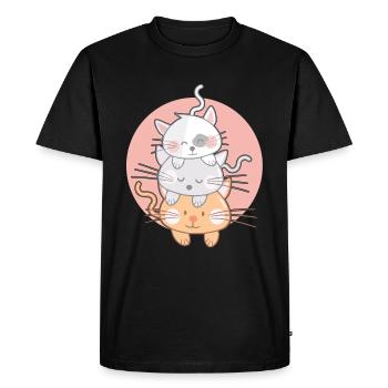 Cat Stack Kawaii Japon Anime - T-shirt Premium bio Homme - noir - Devant - Nico (187cm)