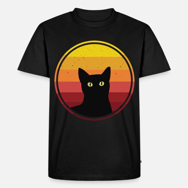 black cat Katze Retro - Männer Premium Bio T-Shirt - Schwarz