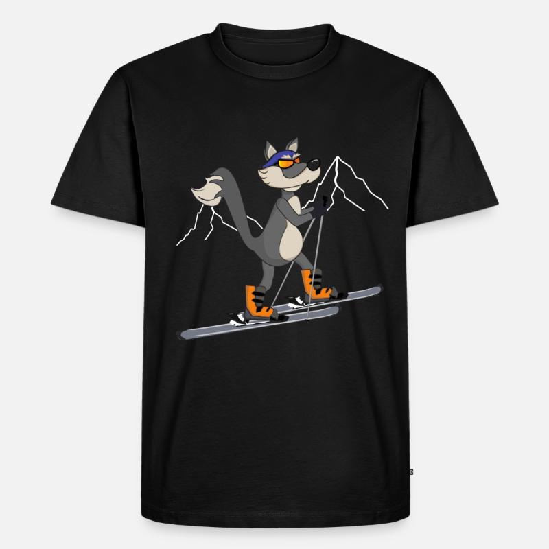 Skitour Ski Wolf - Männer Premium Bio T-Shirt - Schwarz