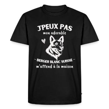 J'peux pas, mon Berger Blanc Suisse m'attend! - T-shirt Premium bio Homme - noir - Devant - Nico (187cm)