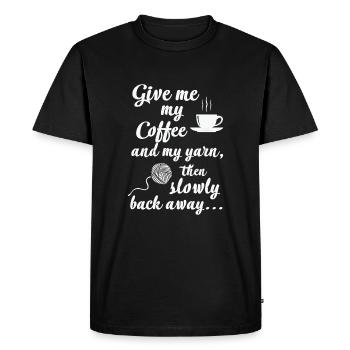 Citation de couture Donnez-moi mon café et mon fil et retour A - T-shirt Premium bio Homme - noir - Devant - Nico (187cm)