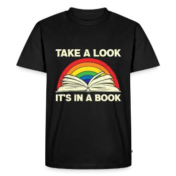 Citation de lecture Jetez un coup d’œil c’est dans un livre Rainbow R - T-shirt Premium bio Homme - noir - Devant - Nico (187cm)
