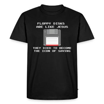 Nerd und Computer Profis - floppy disks like Jesus - Männer Premium Bio T-Shirt - Schwarz - Vorne - Nico (187cm)