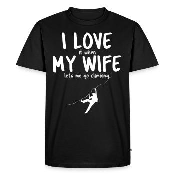 Love my Wife - when she let me go climbing - T-shirt Premium bio Homme - noir - Devant - Nico (187cm)