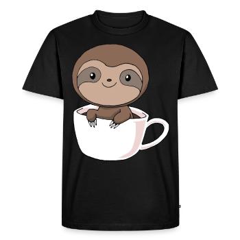 Coffee sloth in cup of caffeine coffee gift - Men's Premium Organic T-Shirt - black - Front - Nico (187cm)