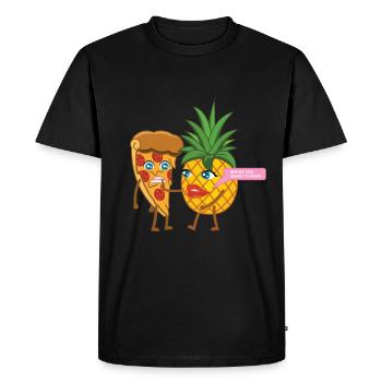 Funny Pizza Hawaii - Pineapple - Illustration - Men's Premium Organic T-Shirt - black - Front - Nico (187cm)