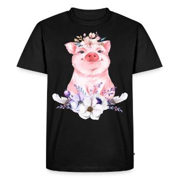 Naissance cochon piggy boho fleurs cadeau - T-shirt Premium bio Homme - noir - Devant - Nico (187cm)