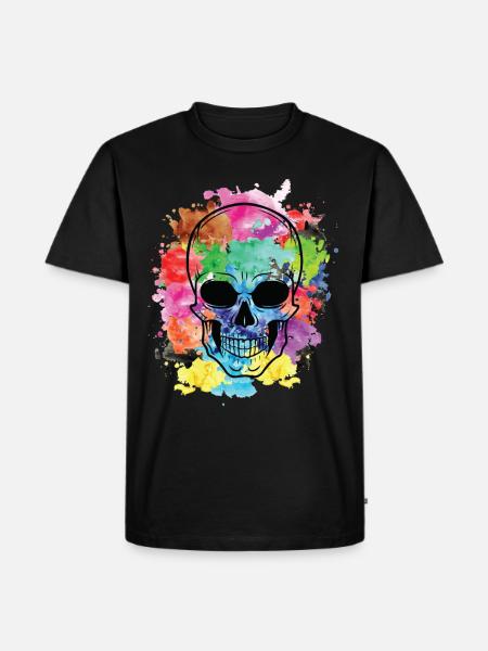 Bunter Totenkopf - Männer Premium Bio T-Shirt - Schwarz