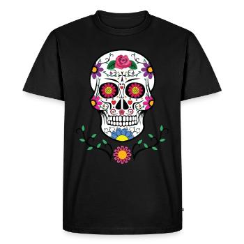 Tête de mort - Coloré - Moustache -Barbe - T-shirt Premium bio Homme - noir - Devant - Nico (187cm)