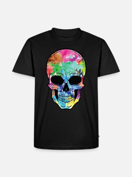 Bunter Totenkopf - Männer Premium Bio T-Shirt - Schwarz