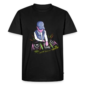 "DJ au bureau" - T-shirt Premium bio Homme - noir - Devant - Nico (187cm)