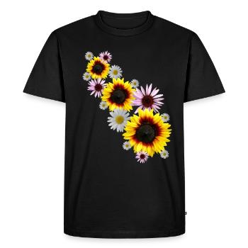 Vrille de fleurs avec tournesols, marguerites, fleurs - T-shirt Premium bio Homme - noir - Devant - Nico (187cm)