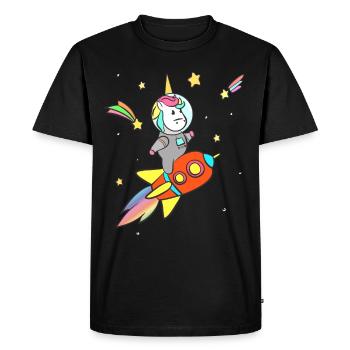 Unicorn on Rocket in Space - Men's Premium Organic T-Shirt - black - Front - Nico (187cm)