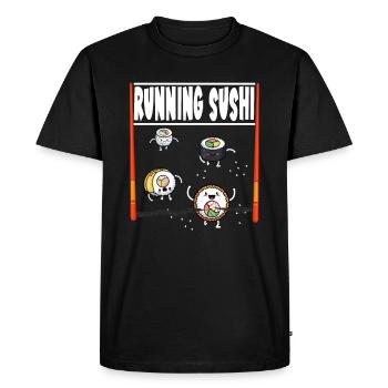 Running sushi - dans un style kawaii mignon - T-shirt Premium bio Homme - noir - Devant - Nico (187cm)