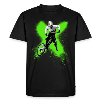 cool boy jumping on mountain bike - Men's Premium Organic T-Shirt - black - Front - Nico (187cm)