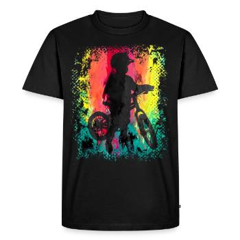Enfant avec vélo pour enfants couleurs arc-en-ciel coloré - T-shirt Premium bio Homme - noir - Devant - Nico (187cm)