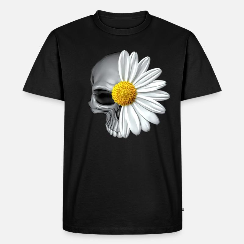 gänseblümchen totenkopf - Männer Premium Bio T-Shirt - Schwarz