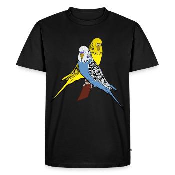 Perruches bleu jaune amoureux - T-shirt Premium bio Homme - noir - Devant - Nico (187cm)