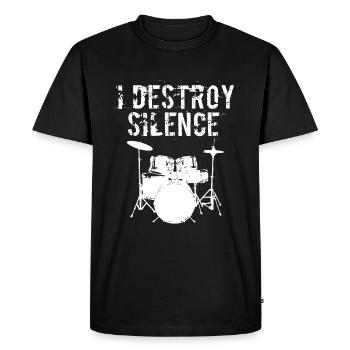 Drumming Shirt For Drummers "I Destroy Silence" - Men's Premium Organic T-Shirt - black - Front - Nico (187cm)