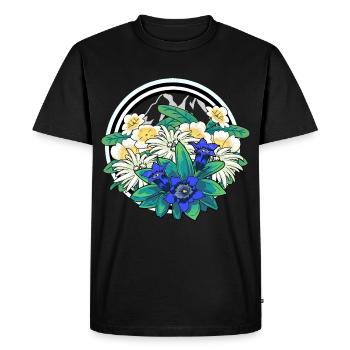 Flore Fleurs sauvages Gentiane Edelweiss Alpes Alm Berg - T-shirt Premium bio Homme - noir - Devant - Nico (187cm)